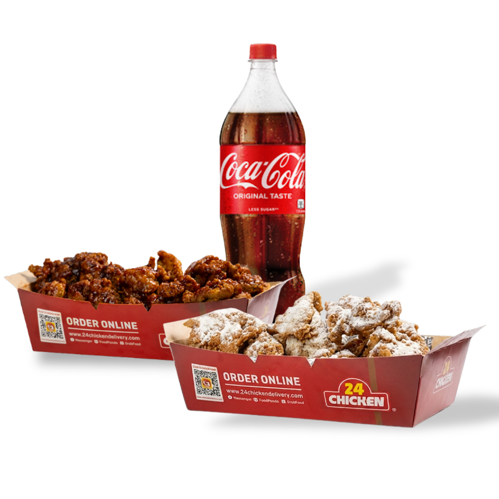 28 pcs boneless chicken in one flavor with 1.5L Coke